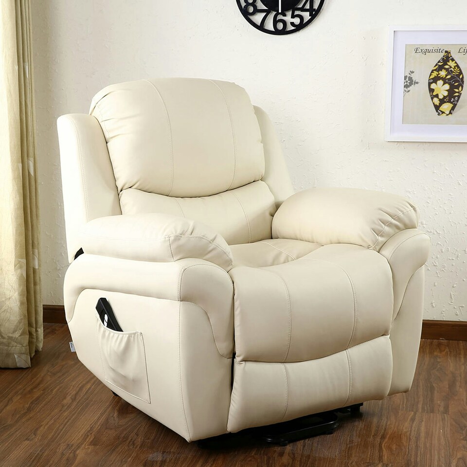 image 1 of Madison Single Motor Electric Rise Recliner Bonded Leather Lift Chair (Cream)