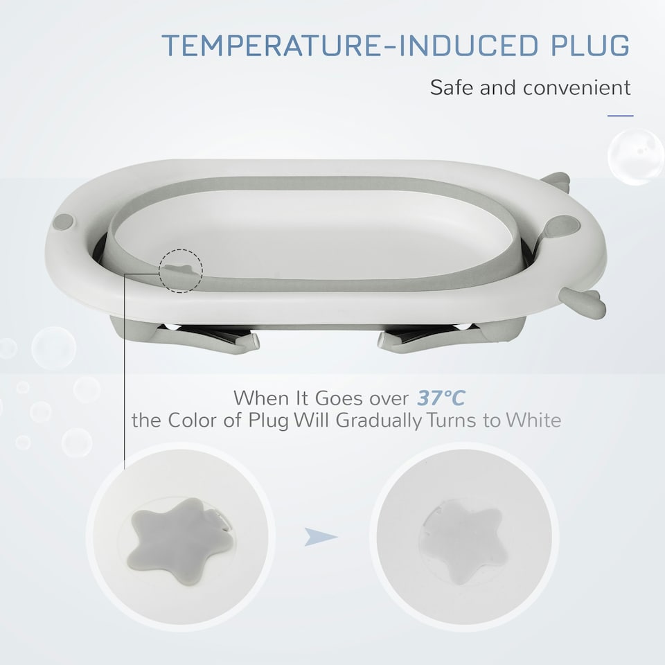 image 1 of HOMCOM Foldable Baby Bath Tub Ergonomic with Temperature-Induced Water Plug