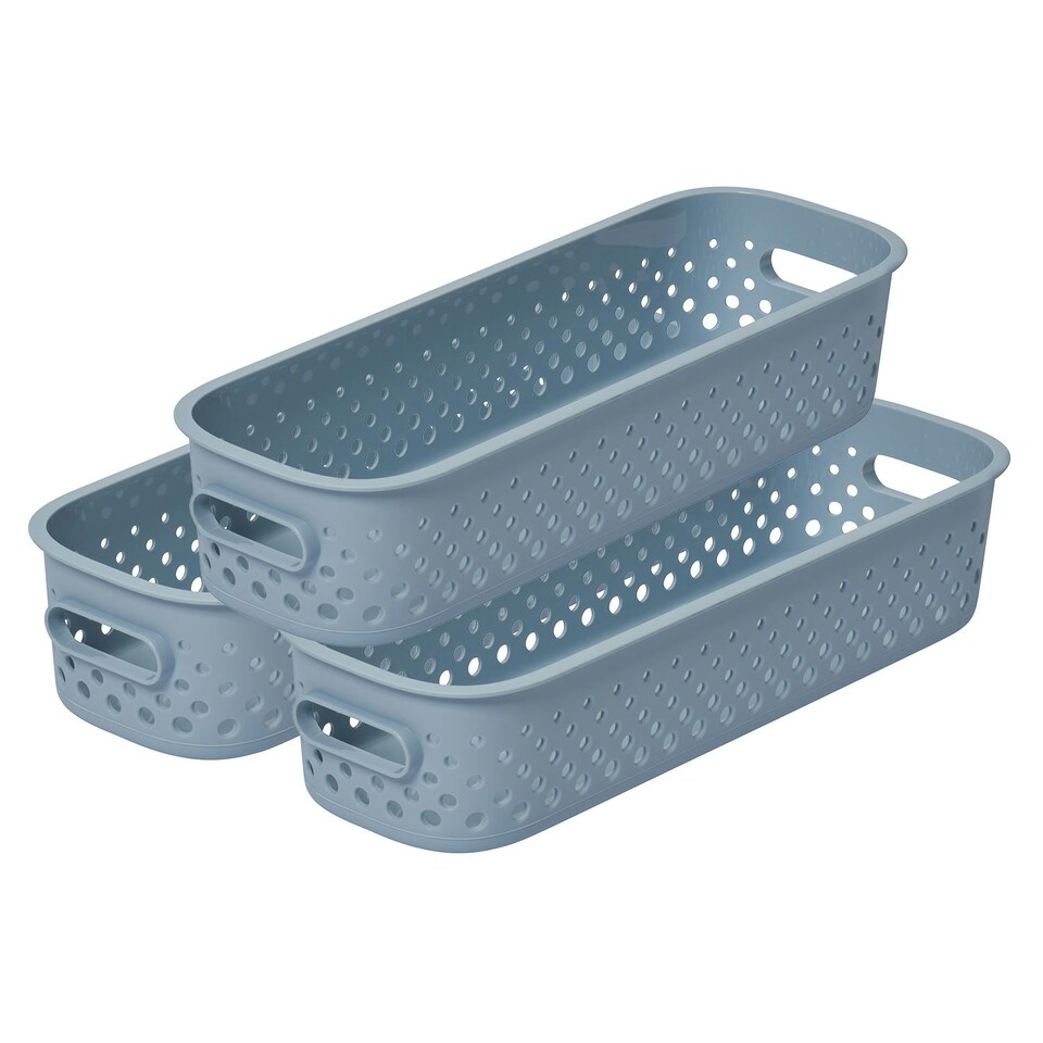 image 1 of SmartStore Essence Slim Sea Salt Storage Tray Basket 1.3L, 3 Pack Blue
