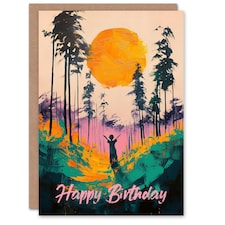 Birthday Card Forest Sunrise Joy Abstract Landscape Painting