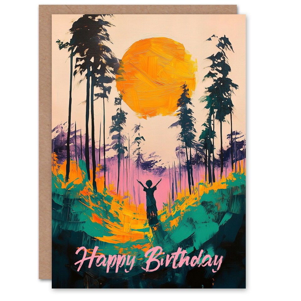 image 1 of Birthday Card Forest Sunrise Joy Abstract Landscape Painting