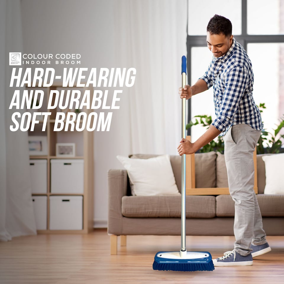 image 1 of TDBS Colour Coded Indoor Sweeping Broom with Scraper