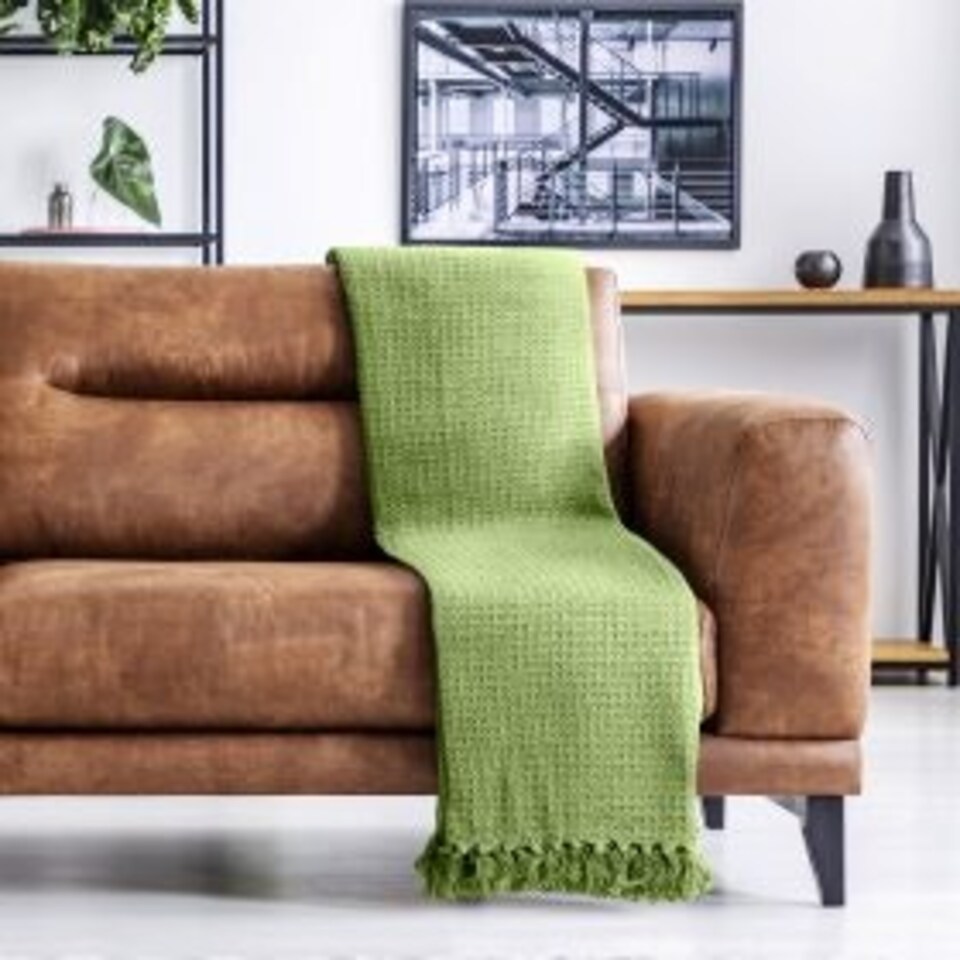 image 1 of Waffle Collection Recycled Cotton Throw in Pistachio (90" x 100")