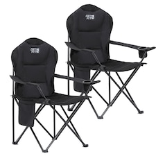 Get Fit Premium Folding Camping Chair - Thick Padded With Magazine Pocket, Cup Holder & Carry Bag - Lightweight 3Kg - Capacity 130Kg - 2 Pack | Black | 2