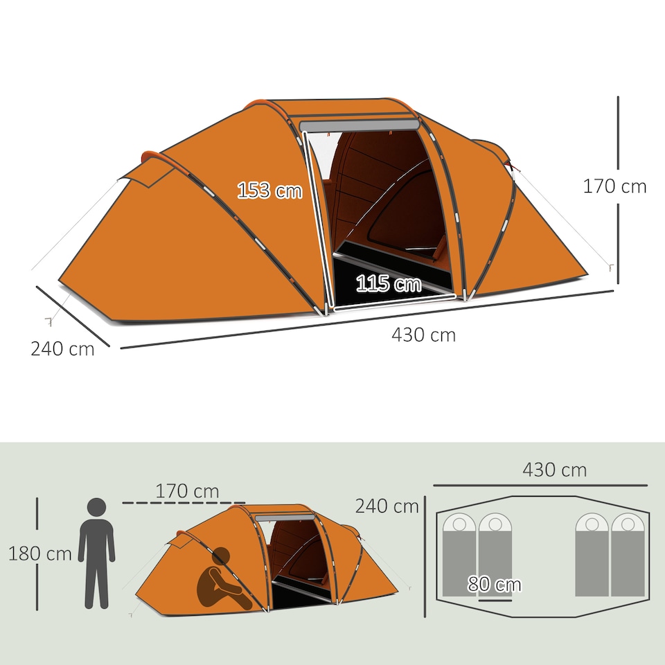 image 1 of Outsunny 4-6 Persons Camping Tent Dome Family Travel Group Hiking Room Fishing