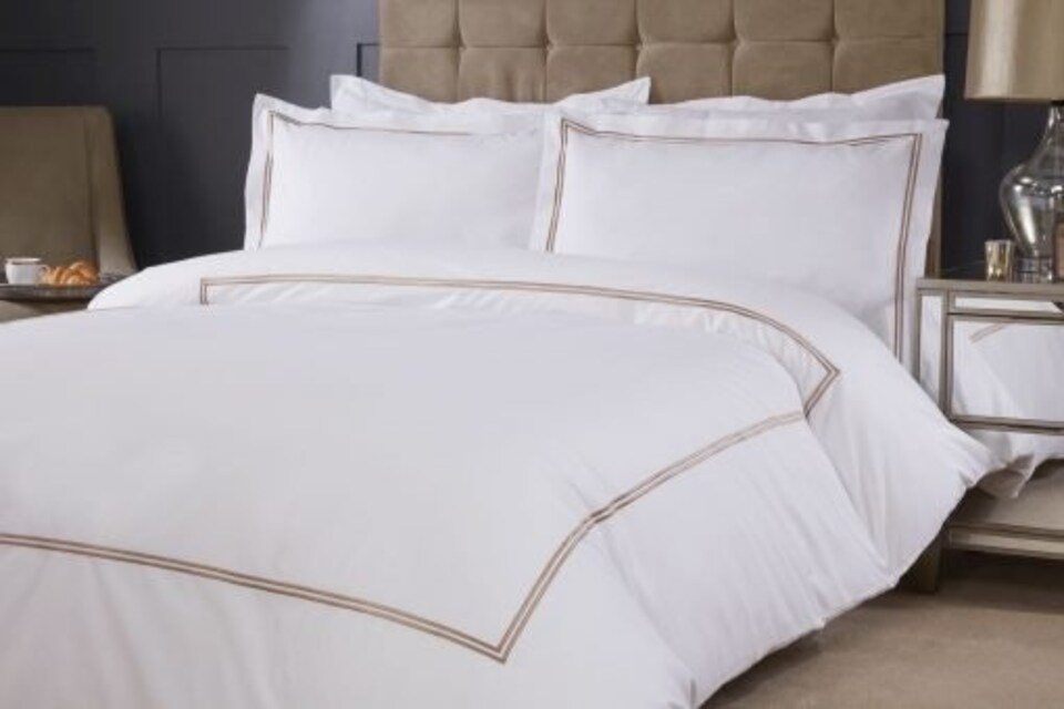 image 1 of Carlton Embroidered Duvet Set Super King Bed Taupe