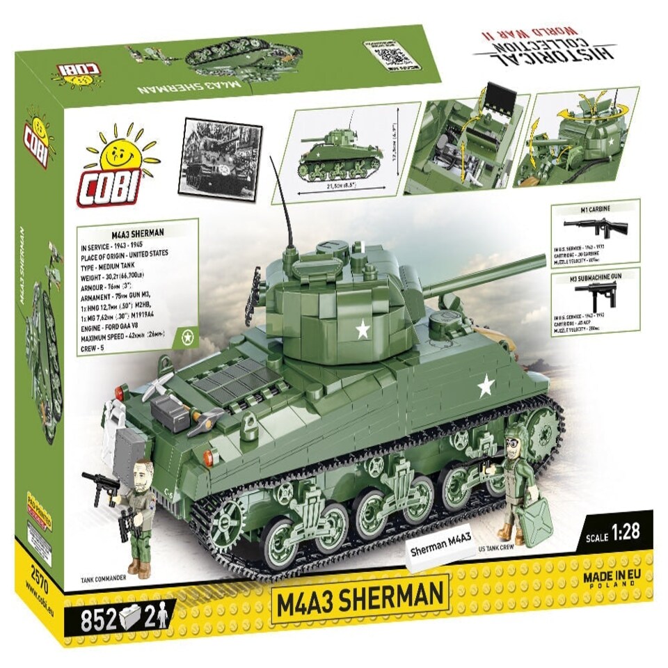 image 1 of M4A3 Sherman tank brick model - COBI 2570 - 852 bricks