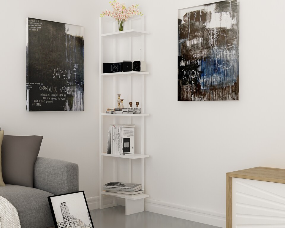 image 1 of Decorotika Alice 180 cm 5-tier Metal Frame  Corner Bookshelf  - 45 cm W x 19.6 cm D x 180 cm H