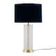 image 2 of Set of 2 Aura - Satin Brass Lamps with Navy Blue Crushed Velvet Shades Bronze | Blue
