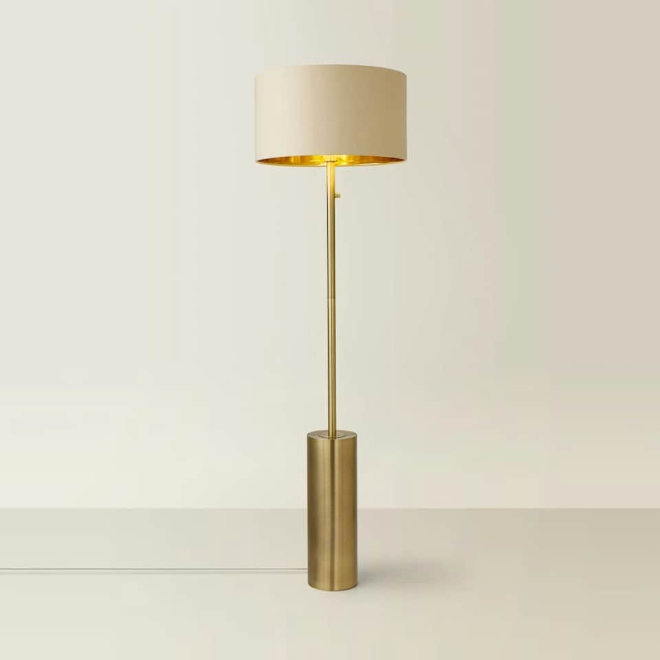 image 1 of ValueLights Lexy Antique Brass Rotary Dimmer Switch Floor Lamp with Beige/Gold Shade Cream