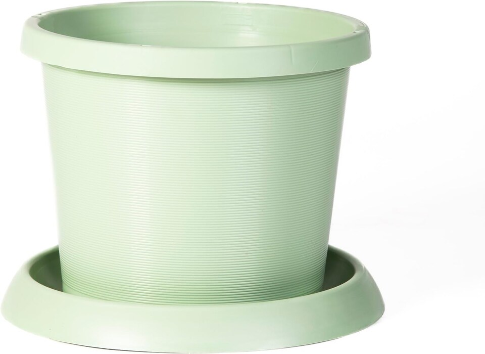 image 1 of Plastic Flowerpot with Saucer Pistachio Green | Green
