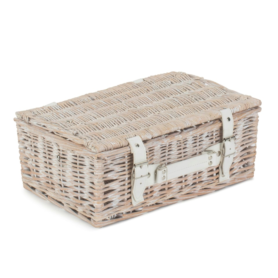 image 1 of Wicker 35cm White Wash Empty Picnic Basket Unlined Brown | Brown | One Size