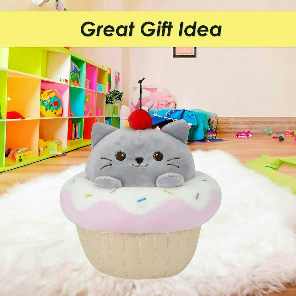 image 1 of Cat Cup Cake Soft Toy Cute Plushie Huggable Cuddly Stuffed Toy 20cm Pink