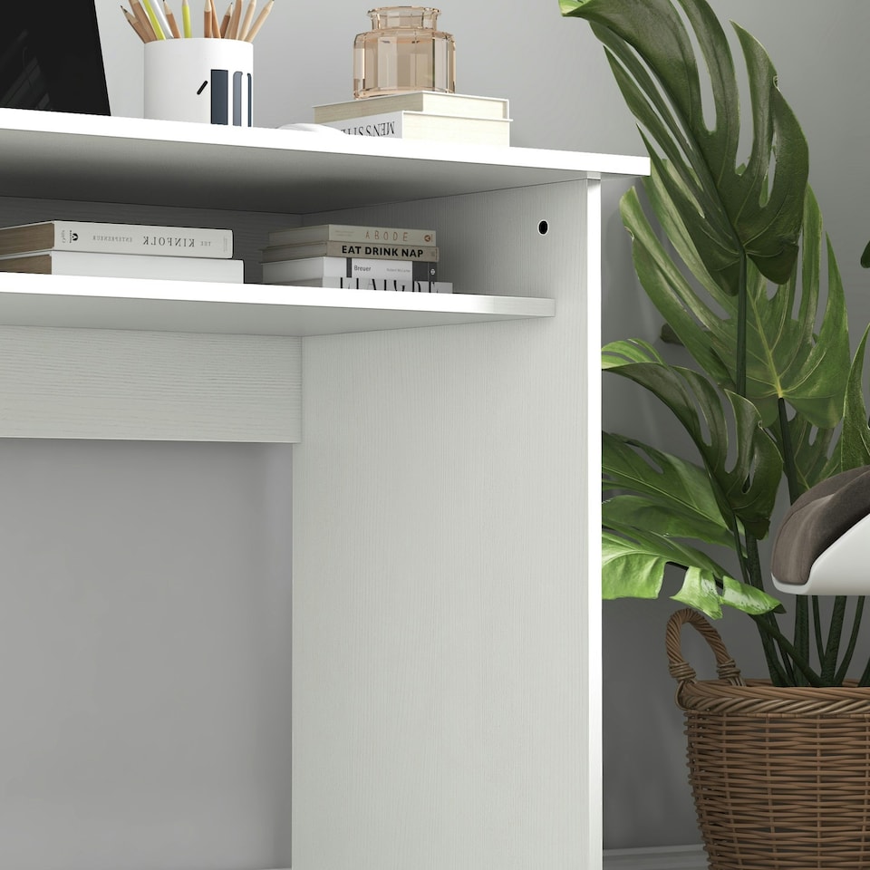 image 1 of HOMCOM Computer Desk Writing Table Study Workstation Storage White Wood Grain