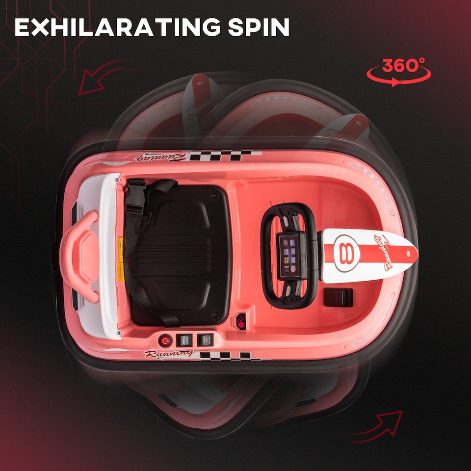 image 1 of HOMCOM Kids Bumper Car 360 degrees Rotation Spin Waltzer Car 6V Electric Ride On Car with 2 Speeds, Music, Lights for 18-48 Months - Pink