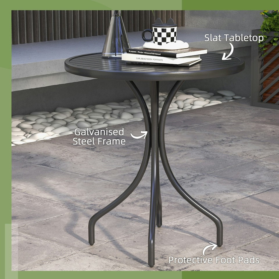 image 1 of Outsunny Round Garden Table Outdoor Side Table with Steel Frame Black