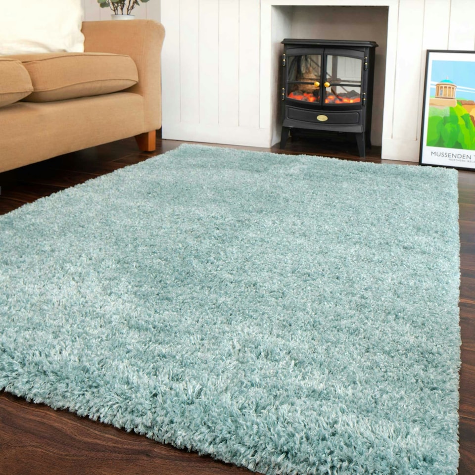 image 1 of KUKOON Duck Egg Blue Deep Pile Shaggy Living Room Area Rug 80cm x 150cm