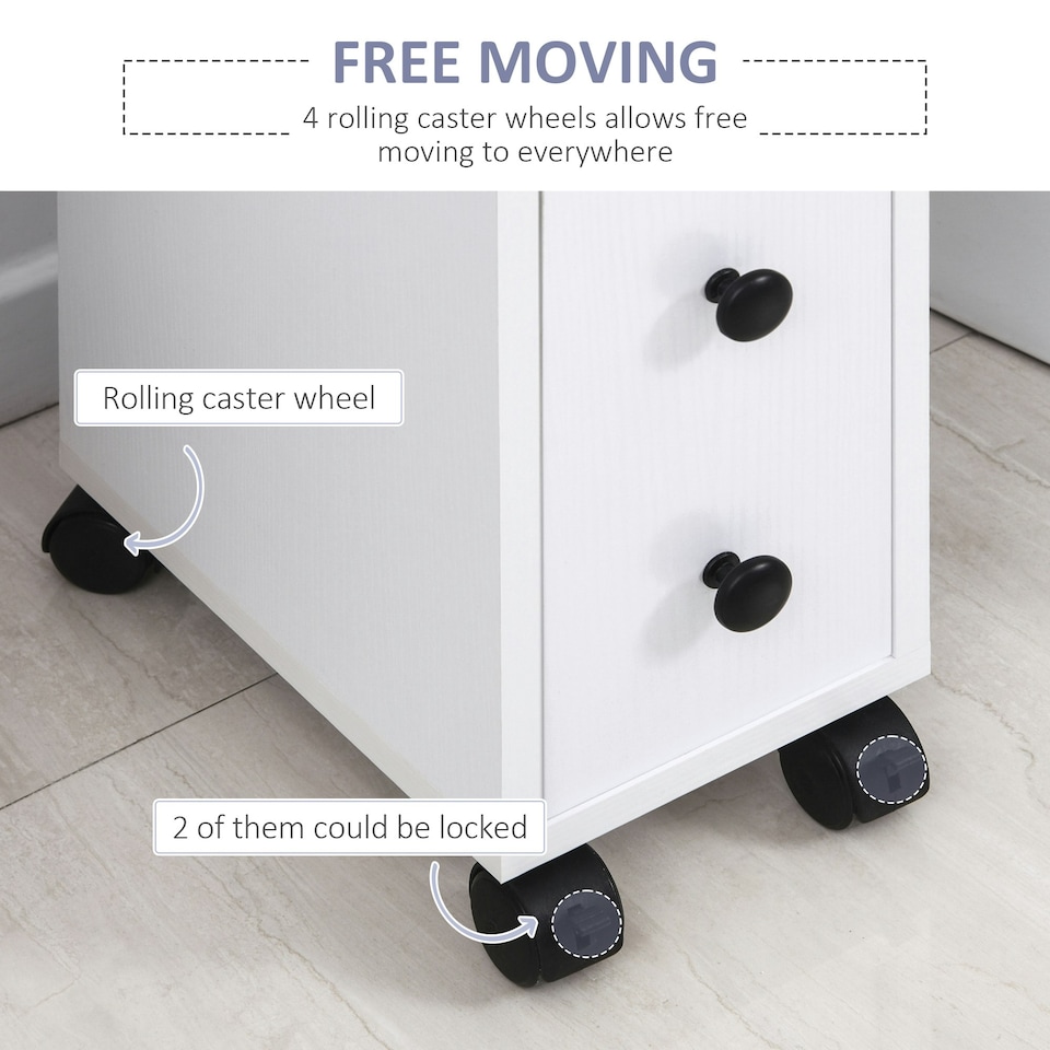 image 1 of kleankin Slim Bathroom Storage with 2 Drawers, 2 Open and Wheels, White
