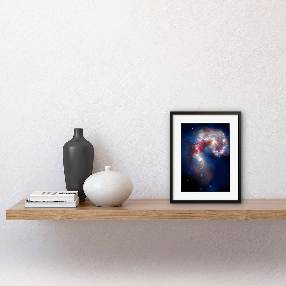 image 1 of NASA Hubble Space Antennae Galaxies Colliding Pair Mosaic 9x7" Black Framed Wall Art Print