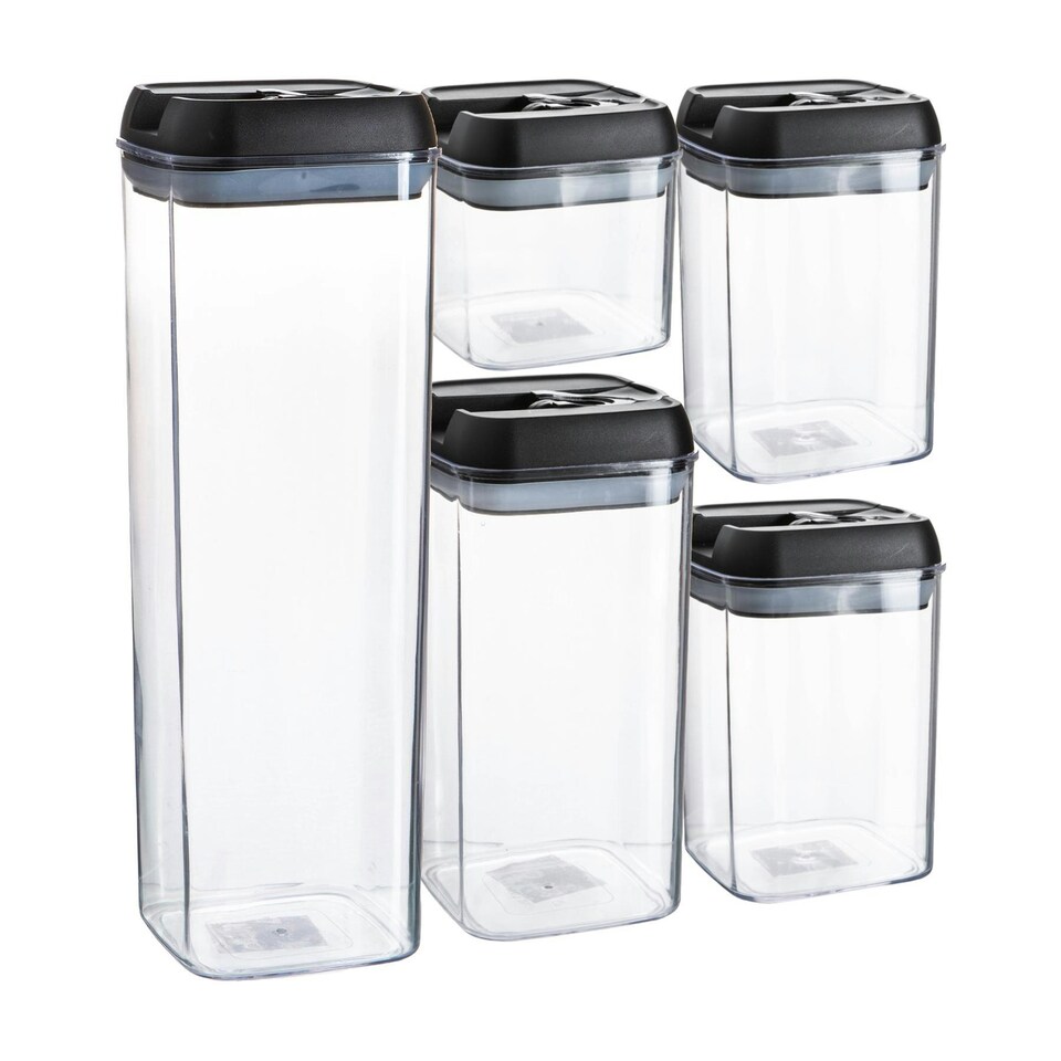 image 1 of Argon Tableware 5 Piece Flip Lock Plastic Food Storage Containers Set - Black