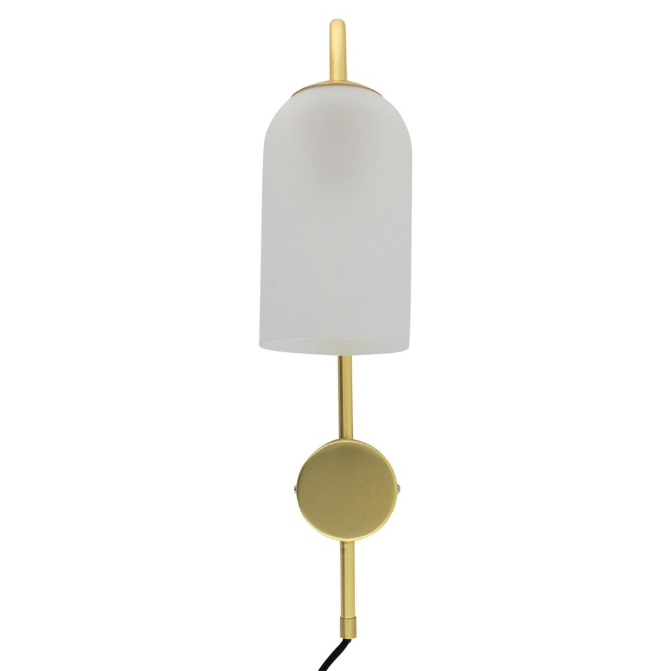 image 1 of Set of 2 Victoria - Satin Brass Plug in Wall Lights Frost Glass Shades Bronze | White