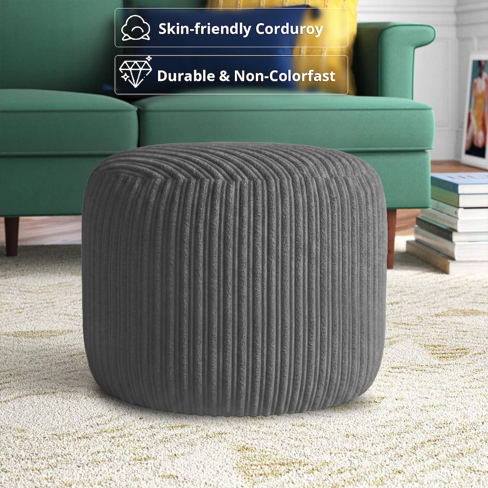 image 1 of Charcoal Jumbo Cord Footstool Oval Pouffe, Corduroy Ottoman Bean Bags 40cm x 35cm