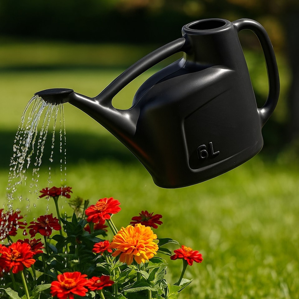 image 1 of 6L Black Watering Can With Detachable Sprinkler Rose