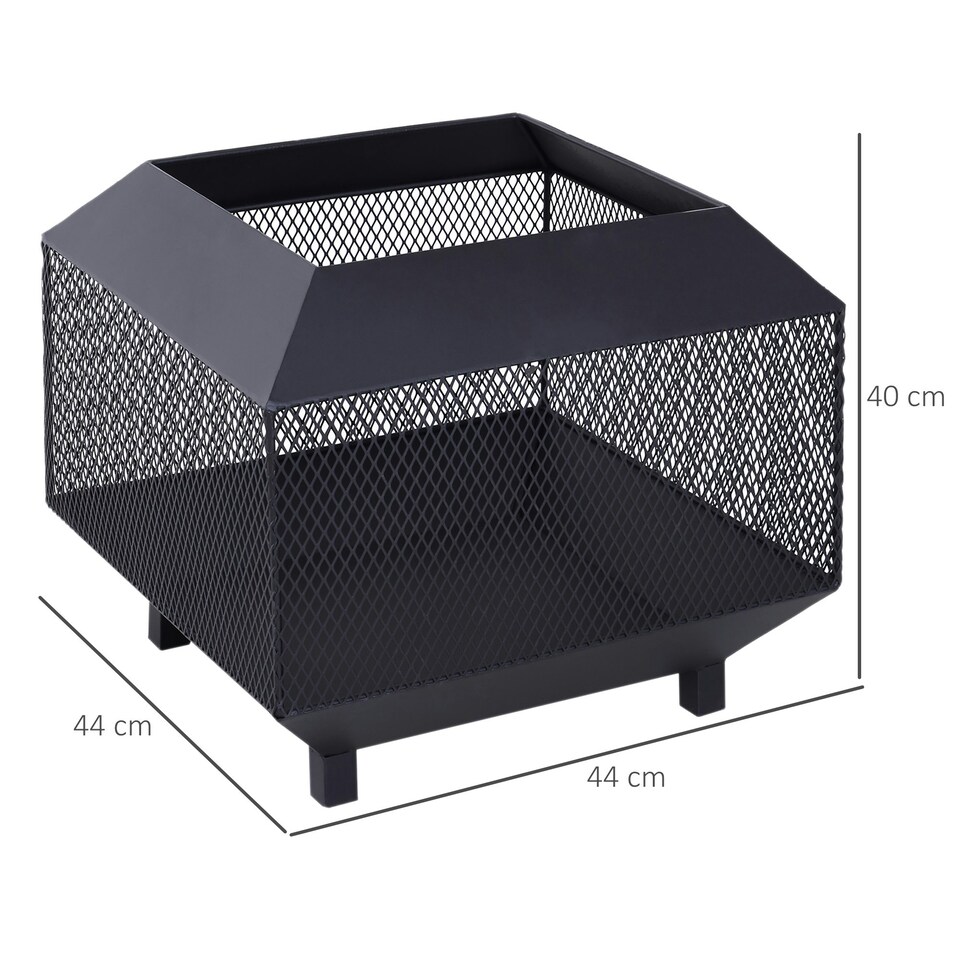 image 1 of Outsunny Metal Firepit Patio Heater Brazier Garden Square Stove Log Wood Burner