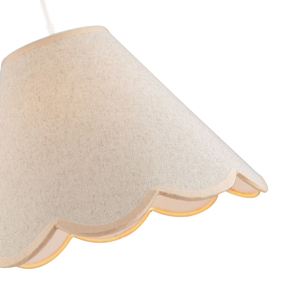 image 1 of Scallop Edge Natural Textured Linen Coolie Lamp Shade with Pink Trims | Pink | Pink | 1
