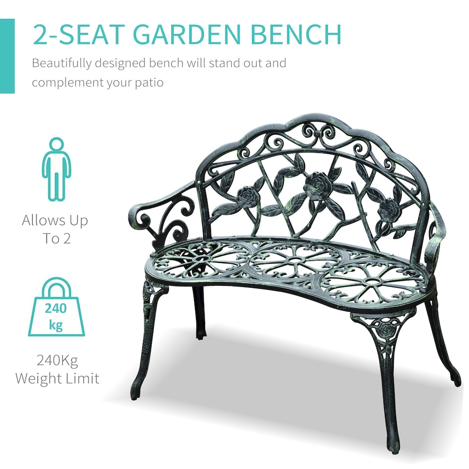 image 1 of Outsunny Garden Bench Porch Park Chair Seater Antique Rose Style Cast Aluminium