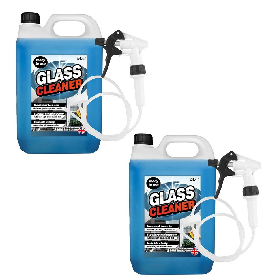 image 1 of 2 x 5L Glass Cleaner No Streak Formula Superior Cleaning Power Complete With Long Hose Trigger