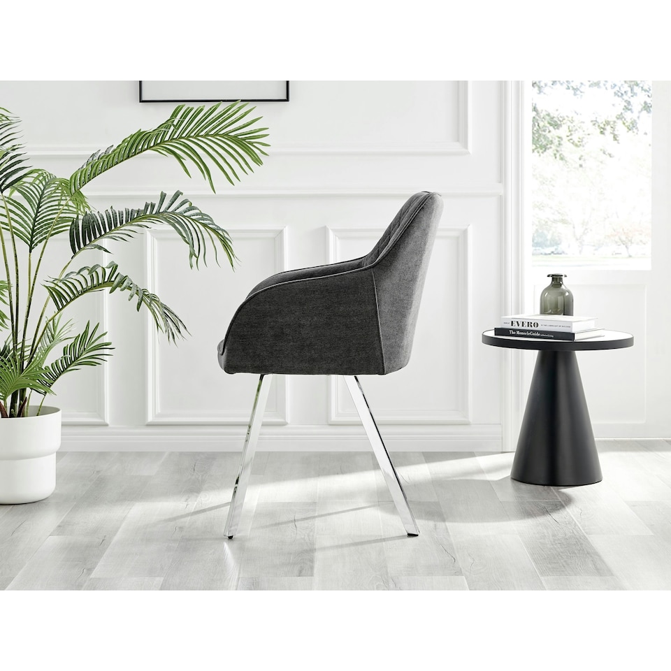 image 1 of Furniturebox 2x Falun Dark Grey Fabric Silver Leg Dining Chairs