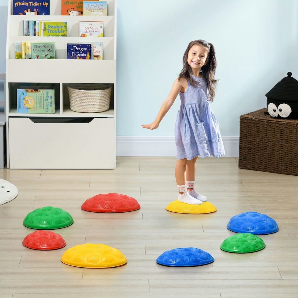 image 1 of ZONEKIZ 8PCs Balance River Stones w/ Non-Slip Mats for Ages 3-8 Years