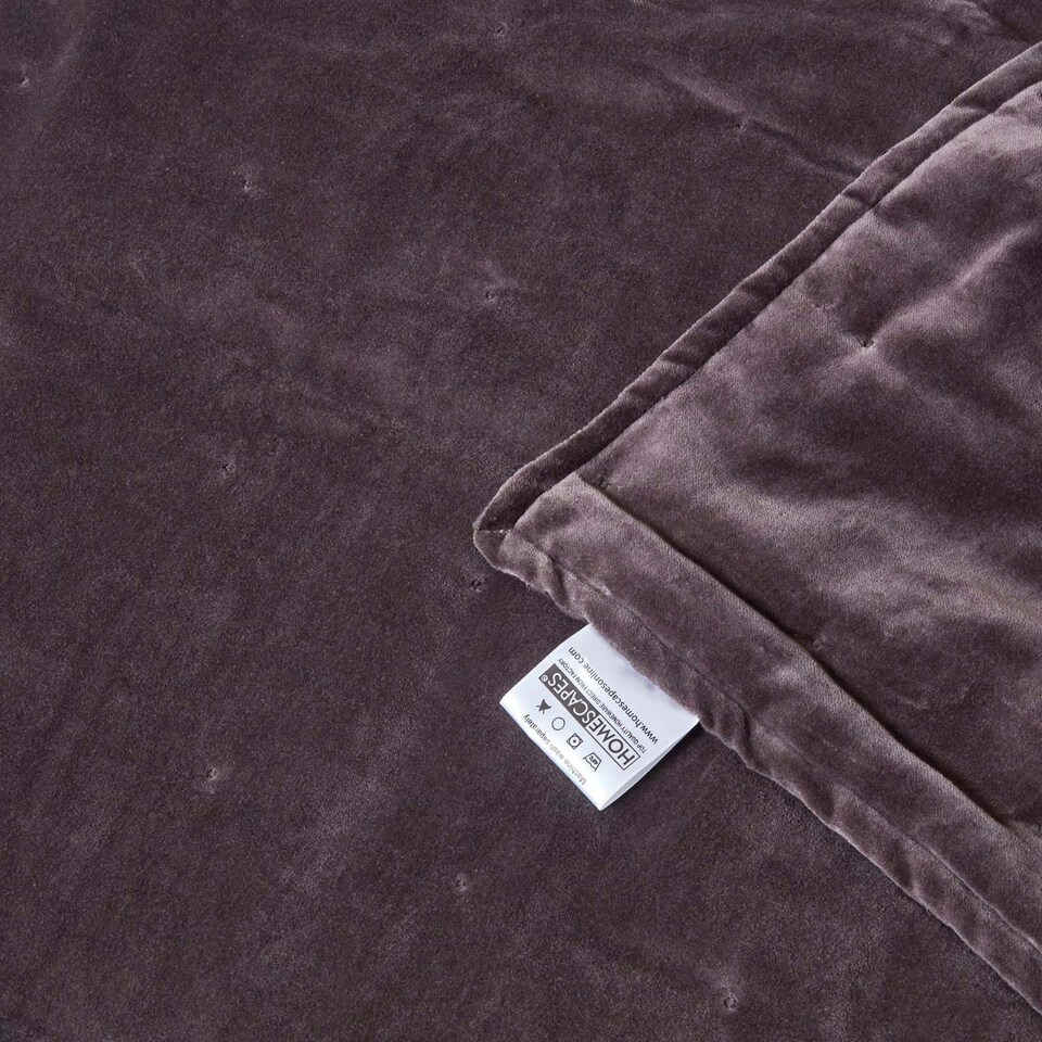 image 1 of Homescapes Dark Grey Velvet Quilted Throw - 150 x 200 cm Grey