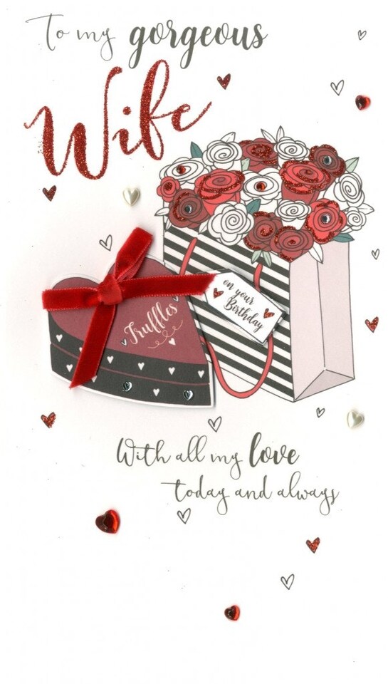 image 1 of Wife Birthday Card Greeting Card Hand-Finished Champagne Range Cards