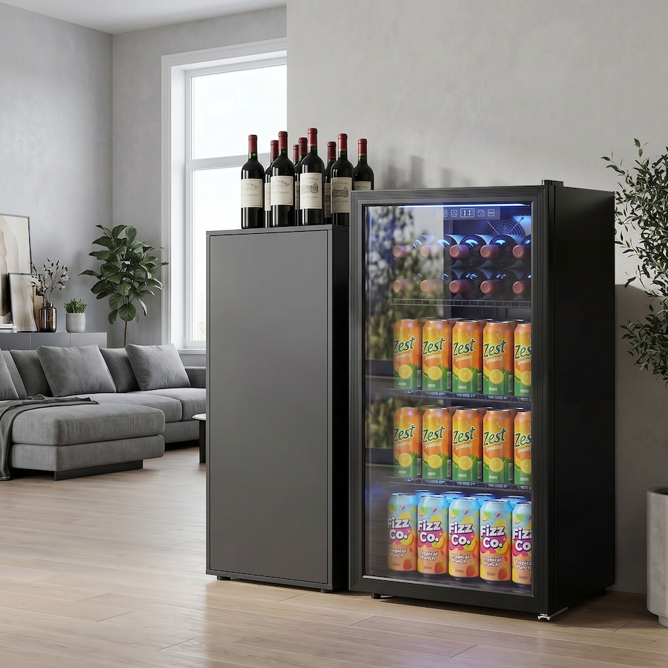 image 1 of HOMCOM 90 L Drinks Fridge, 139 Can Under Counter Freestanding Wine Cooler