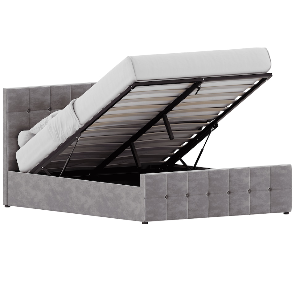 image 1 of Vida Designs Valentina 5ft King Size Ottoman Bed Storage Fabric Upholstered, Light Grey Velvet, 150 x 200cm