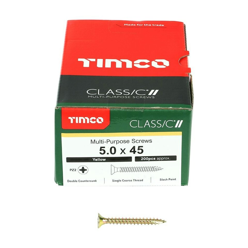 image 1 of Timco - Classic Multi-Purpose Screws - PZ - Double Countersunk - Yellow (Size 5.0 x 45 - 200 Pieces)