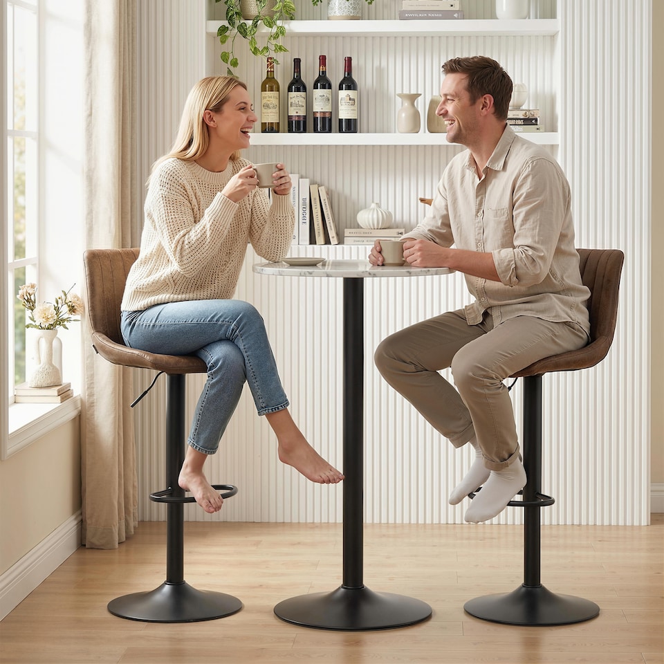 image 1 of HOMCOM Bar Stools Set of 2 Adjustable Swivel Bar Chairs with Backrest Brown