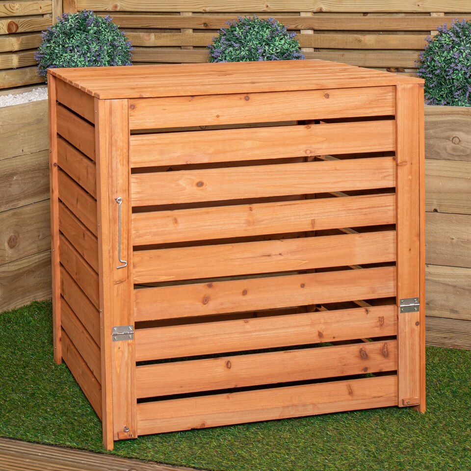 image 1 of 74 x 71cm Large Wooden Garden Waste Compost Bin with Removable Lid & Bottom Door