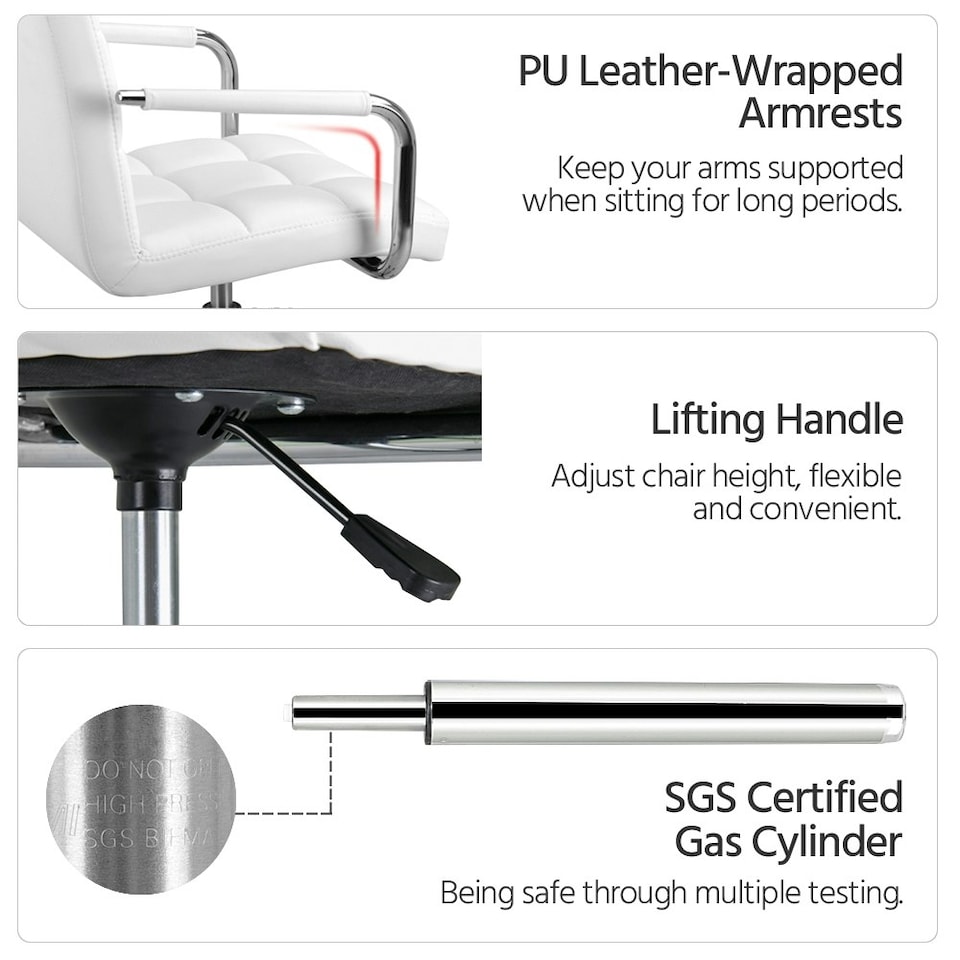 image 1 of Yaheetech PU Leather Height Adjustable Office Chair Mid-Back White