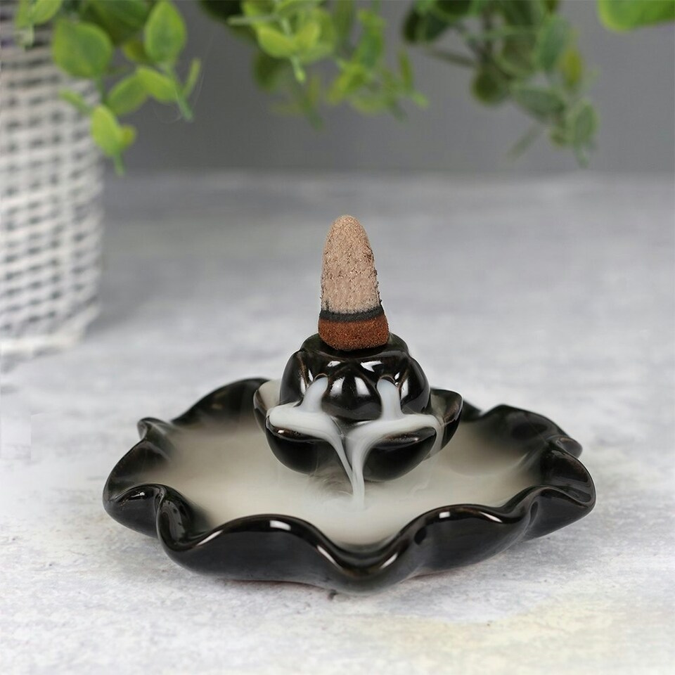 image 1 of Something Different Lotus Pool Backflow Incense Burner - Black - One Size