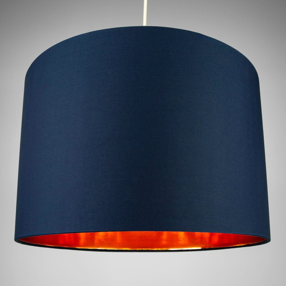 image 1 of Modern Midnight Blue Cotton 16 inch Floor/Pendant Lamp Shade with Shiny Copper Inner