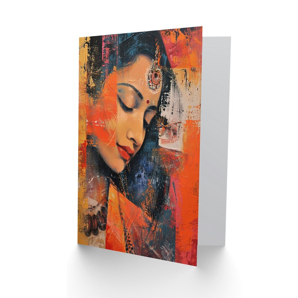 image 1 of Young Indian Woman Portrait Modern Beauty Him Her Birthday Card