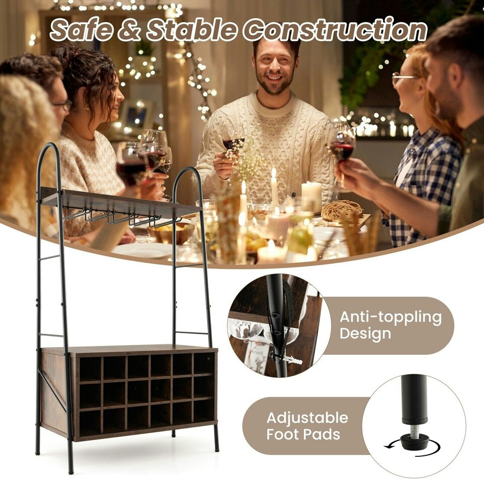 image 1 of COSTWAY Industrial Detachable Wine Bar Storage Wine Bar