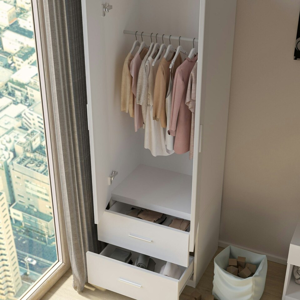 image 1 of White 2-Door 2-Drawer Wardrobe. Blue | Accent Colour: Blue