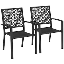 Yaheetech Set of 2 Outdoor Patio Dining Chairs with Armrests-Black | Black | Black | One Size