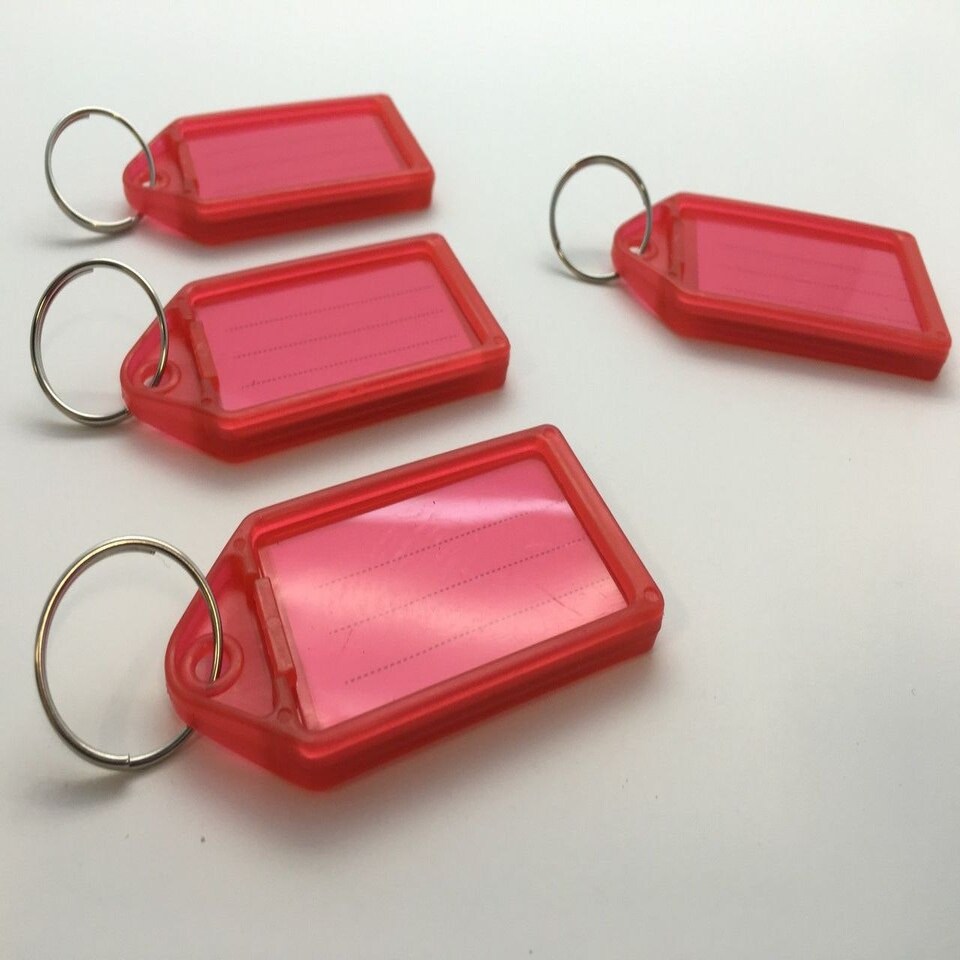 image 1 of Pack of 50 Large Red Identity Tag Key Rings - Sliding Fob Keyrings Coloured