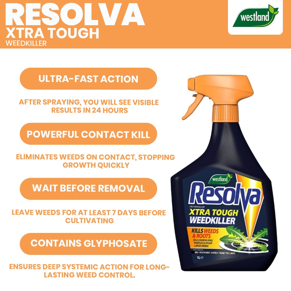 image 1 of Resolva Pro Xtra Tough Weed Killer 1L Ready to Use Fast-Acting Herbicide for Weeds Brambles & Tough Vegetation Visible Results in Hours | Yellow