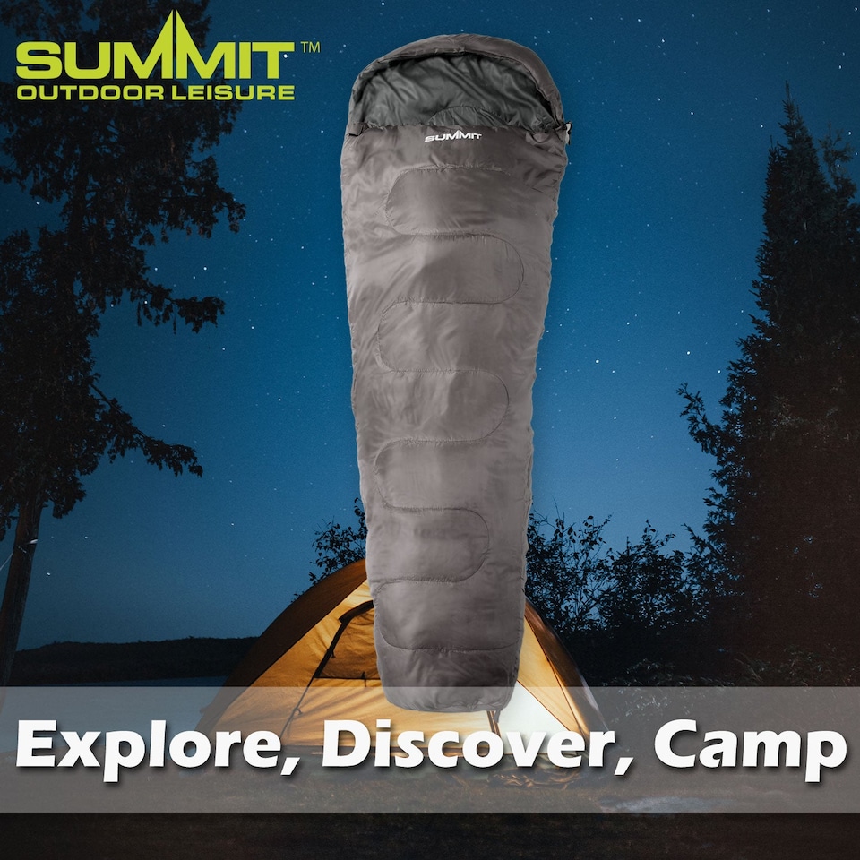image 1 of PMS Mummy Sleeping Bag - Single Camp Grey, 2-Season Lightweight 225cm